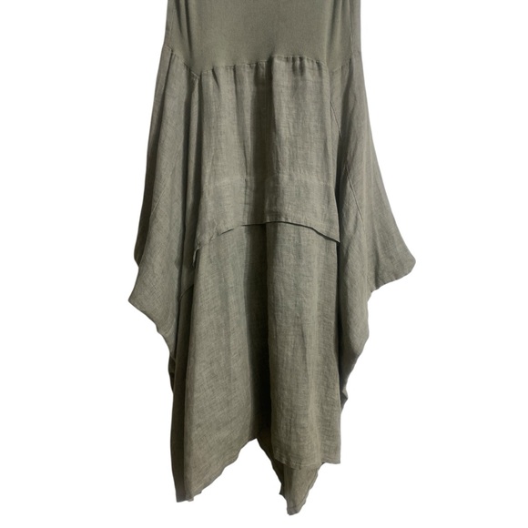 INIZIO 100% Linen Green Tiered Midi Tank Dress Sleeveless Stretch Women’s Medium - Picture 14 of 16